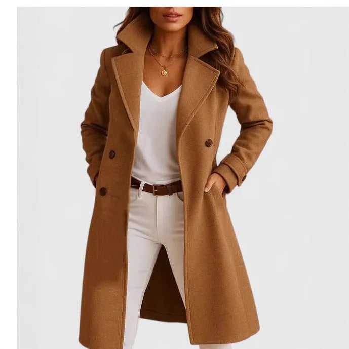 Mid Length Wool Coat Women Elegant Autumn Winter Fashion Classic