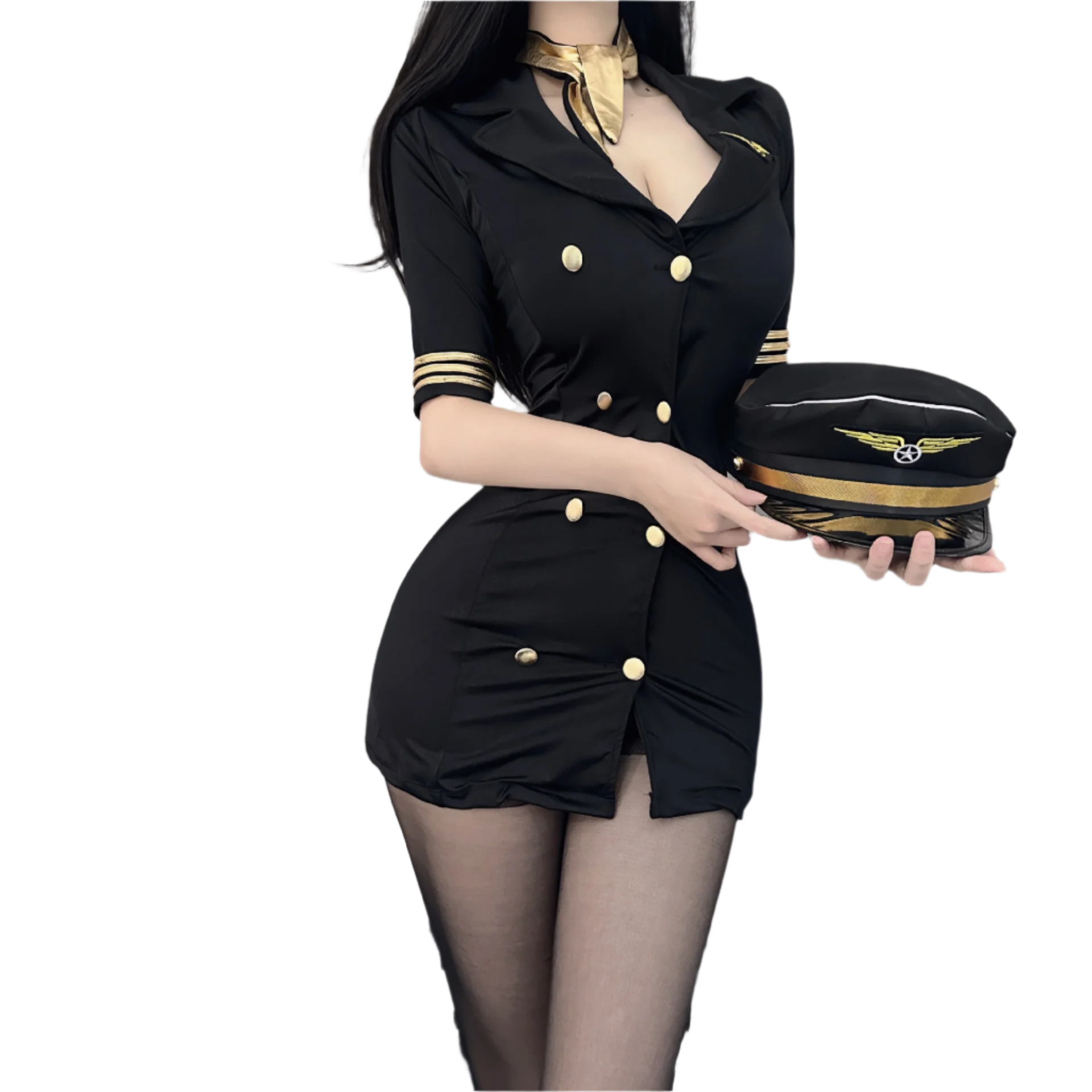 Mini Stewardess Costume Dress Chic Flight Attendant Style 1