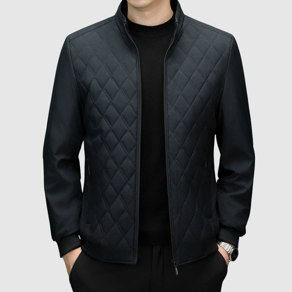 Monogram Jacket Stylish Winter Essential High Collar Warmth 1
