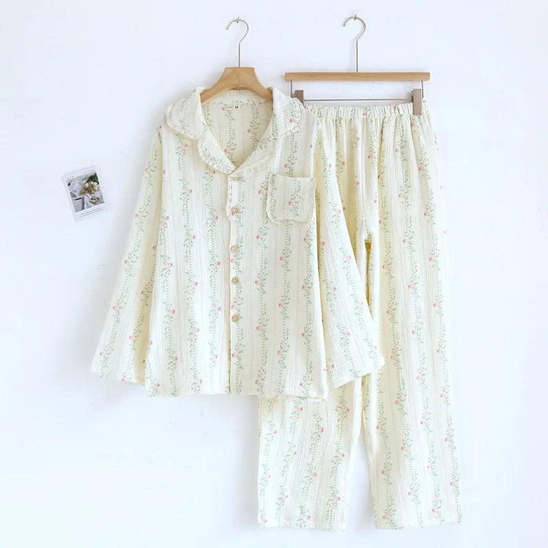 Muslin Cotton Pajama Set Women Floral Print Lightweight Comfort 0
