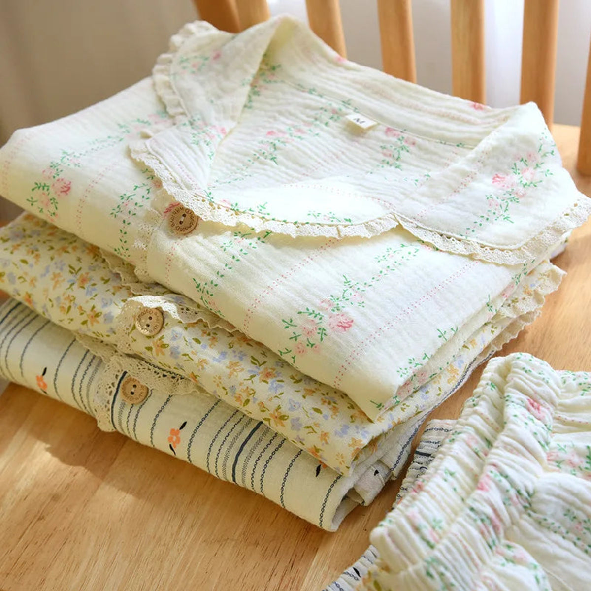 Muslin Cotton Pajama Set Women Floral Print Lightweight Comfort 3