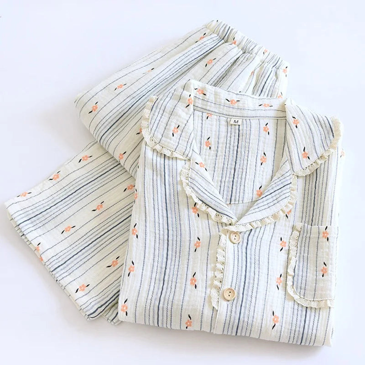 Muslin Cotton Pajama Set Women Floral Print Lightweight Comfort 4