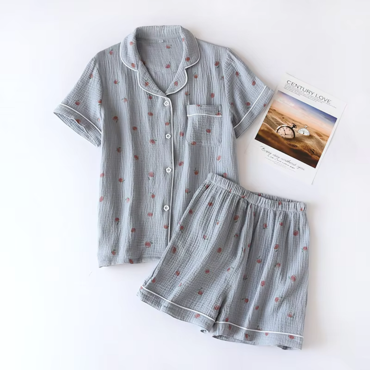Muslin Cotton Pajamas Women Lightweight Summer Sleepwear Set Peach Print 0