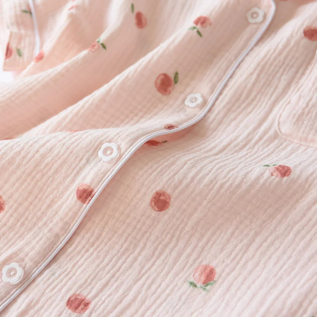 Muslin Cotton Pajamas Women Lightweight Summer Sleepwear Set Peach Print 4
