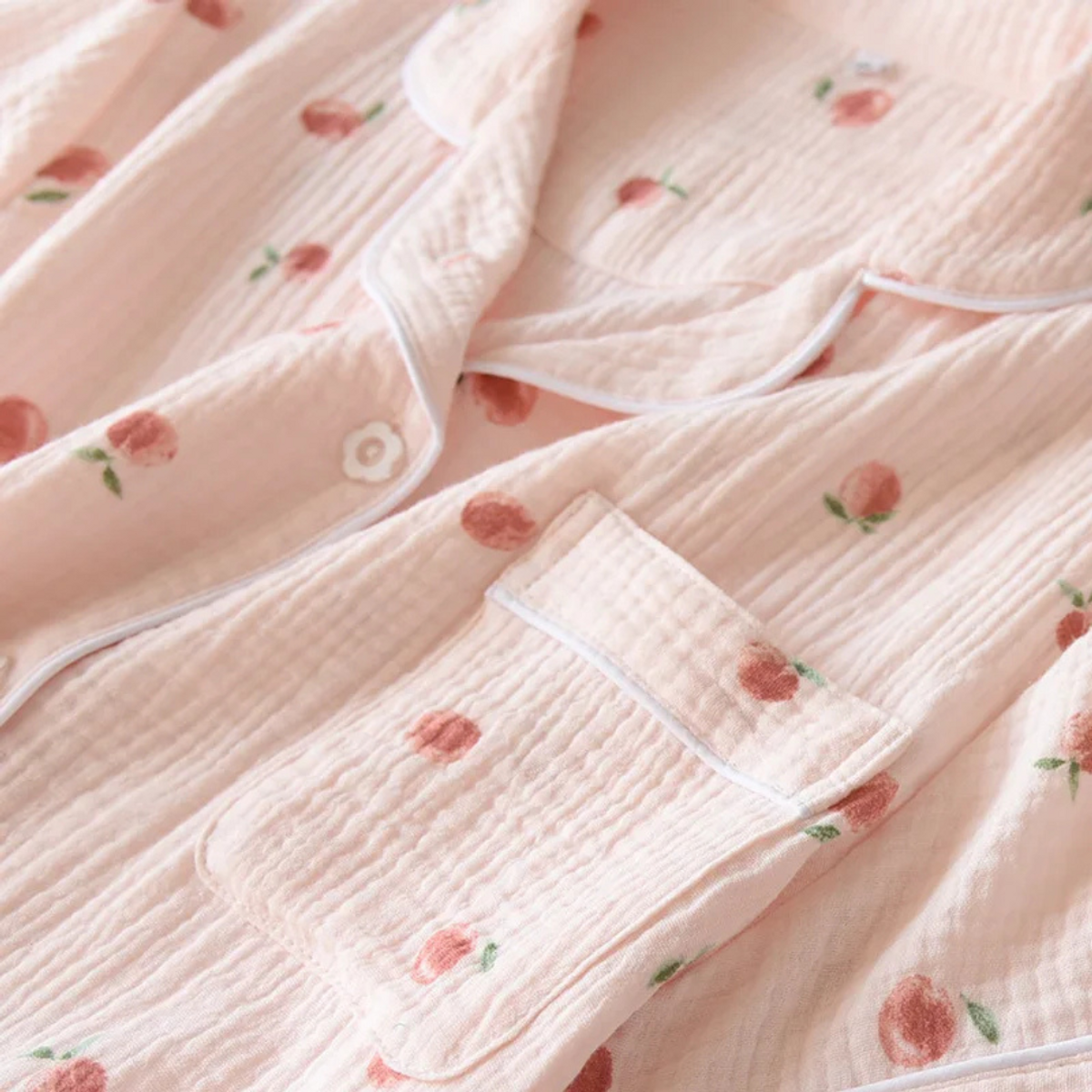 Muslin Cotton Pajamas Women Lightweight Summer Sleepwear Set Peach Print 5