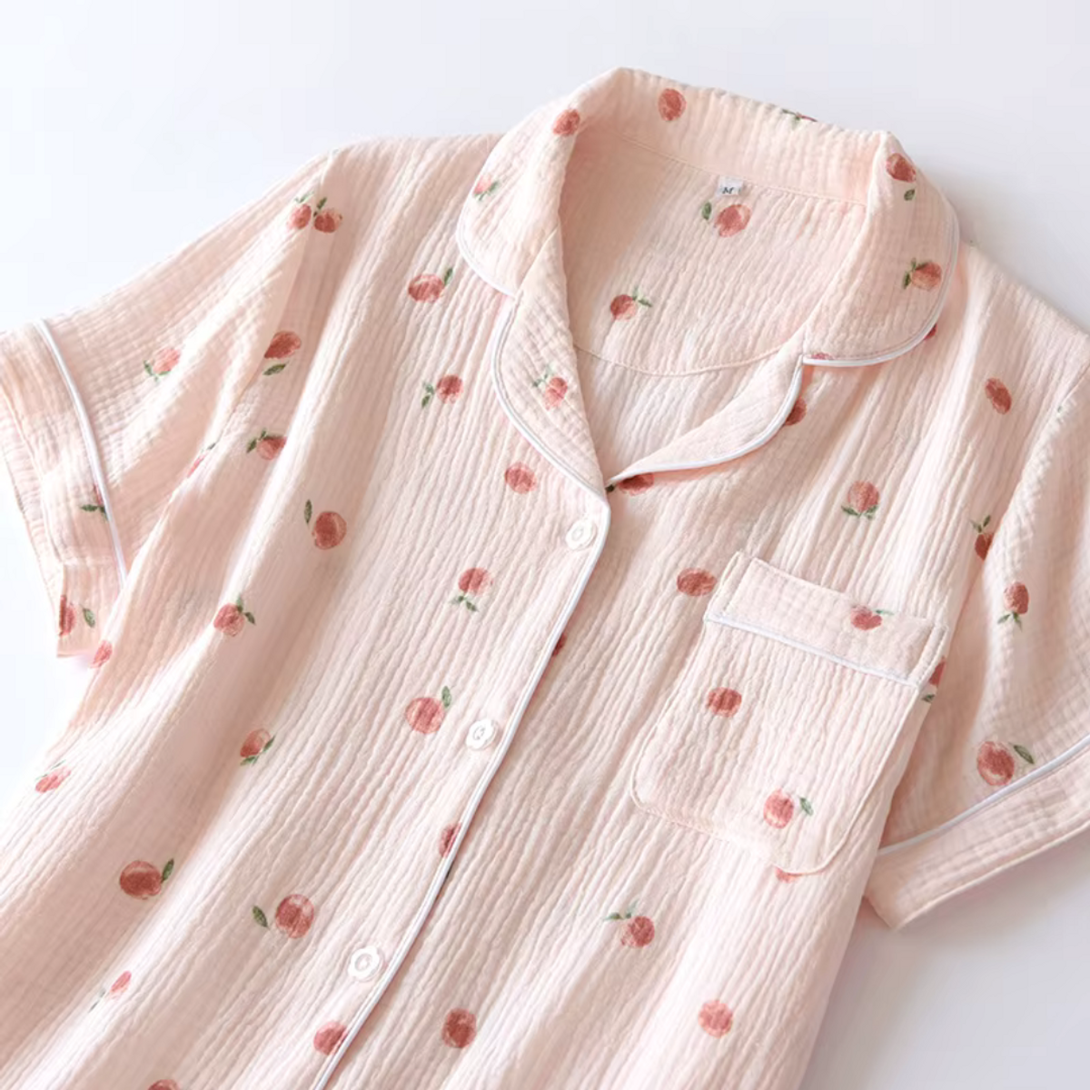 Muslin Cotton Pajamas Women Lightweight Summer Sleepwear Set Peach Print 6