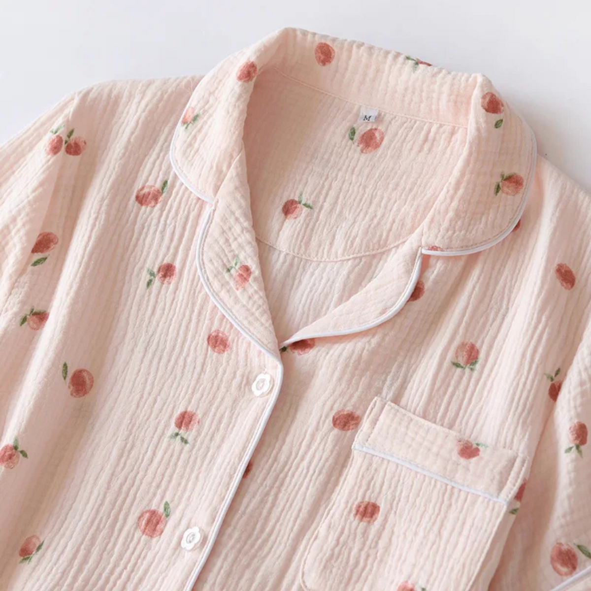 Muslin Cotton Pajamas Women Lightweight Summer Sleepwear Set Peach Print 7