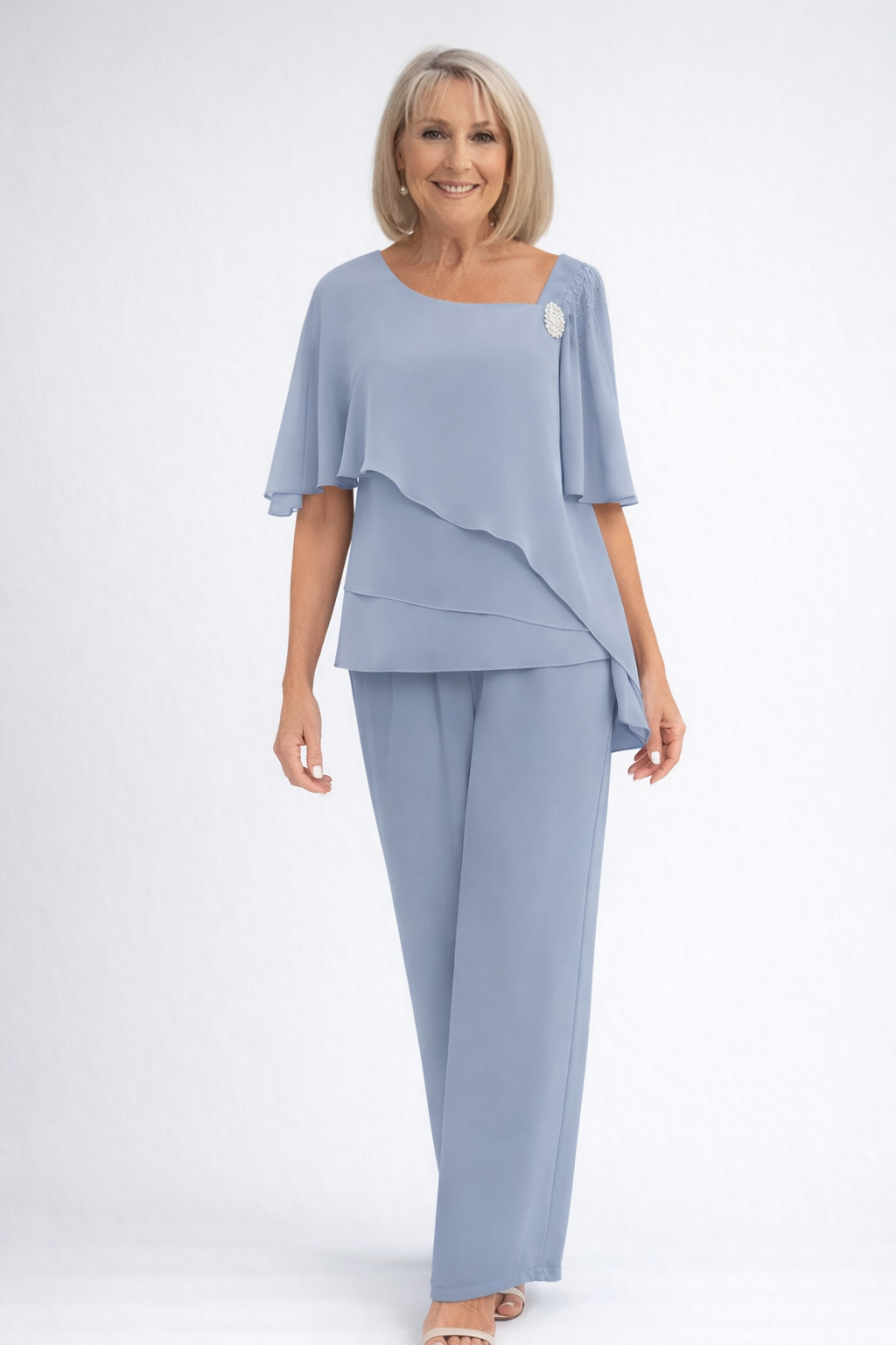 Navy Women's Two-Piece Set Overlay Top and Straight-Leg Trousers 0