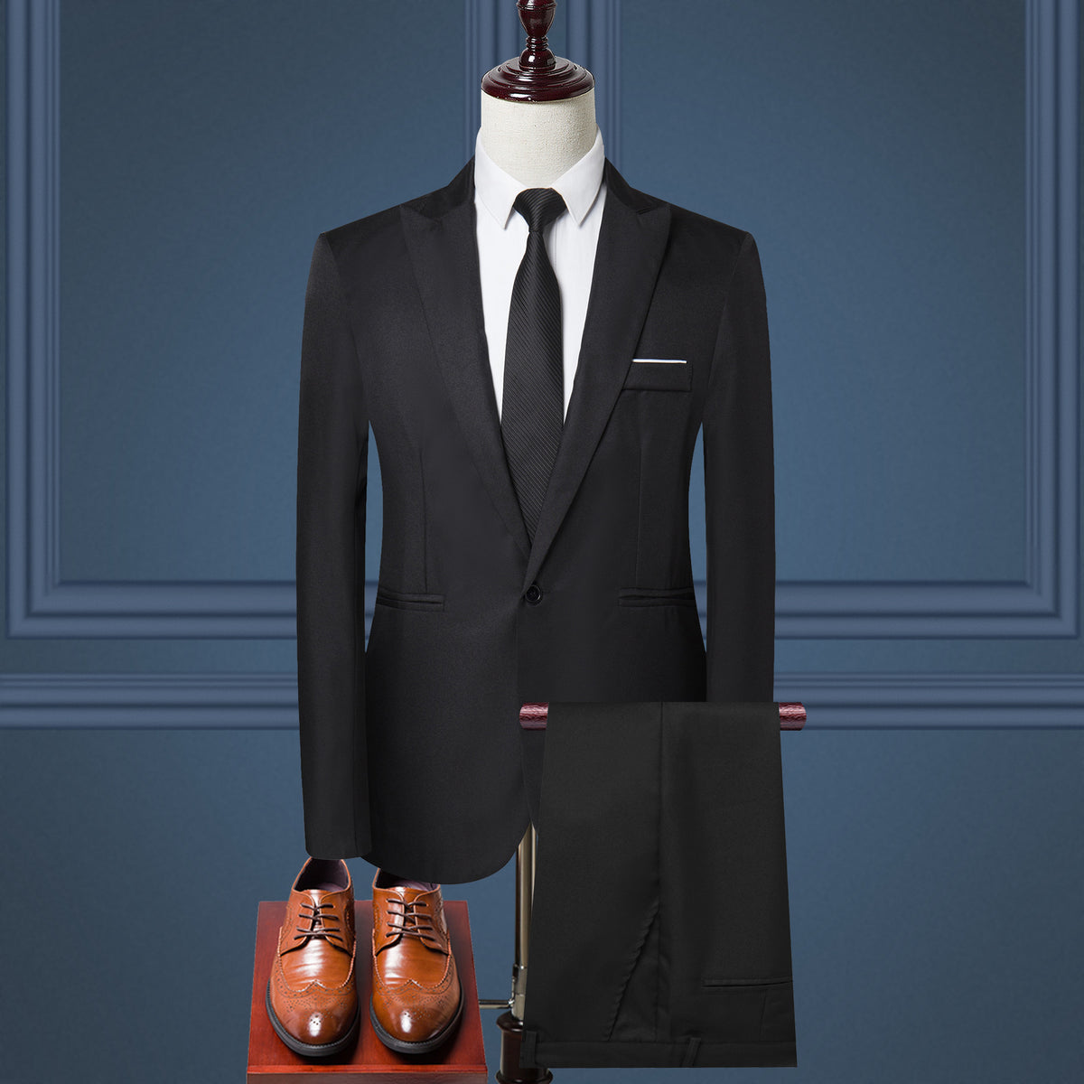 Ein-Knopf Herrenanzug-Set Schwarz Lässige Eleganz für Hochzeiten & Trauzeugen
