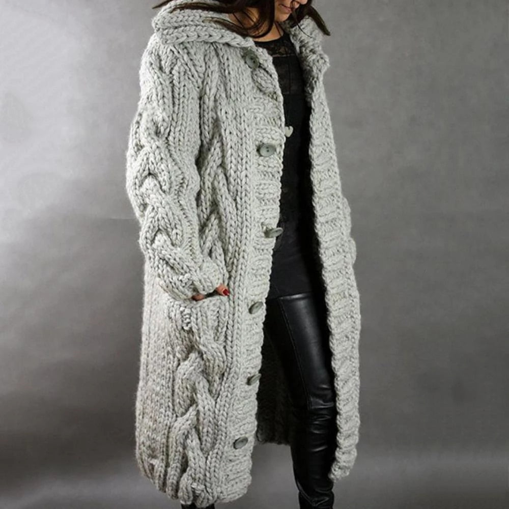 Oversized Cable Knit Cardigan Women Button Front Cozy Layered Sweater 1
