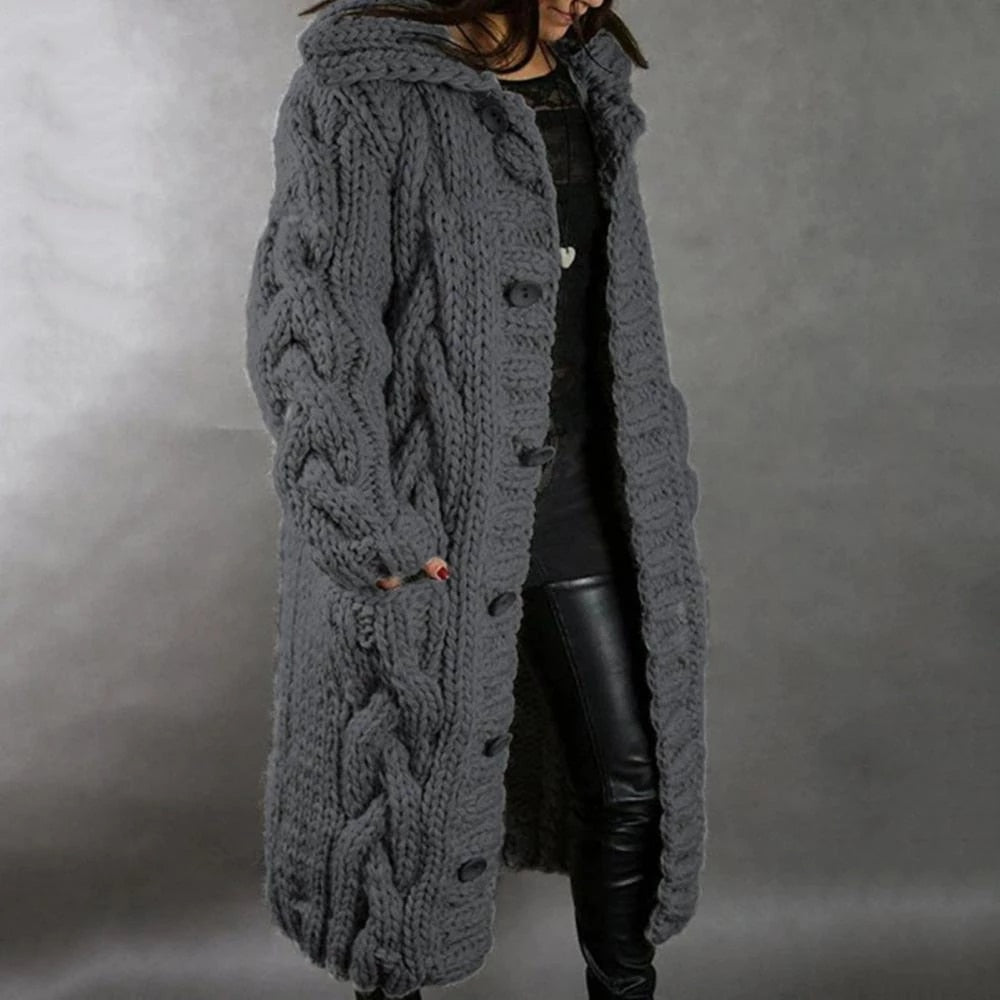 Oversized Cable Knit Cardigan Women Button Front Cozy Layered Sweater 2
