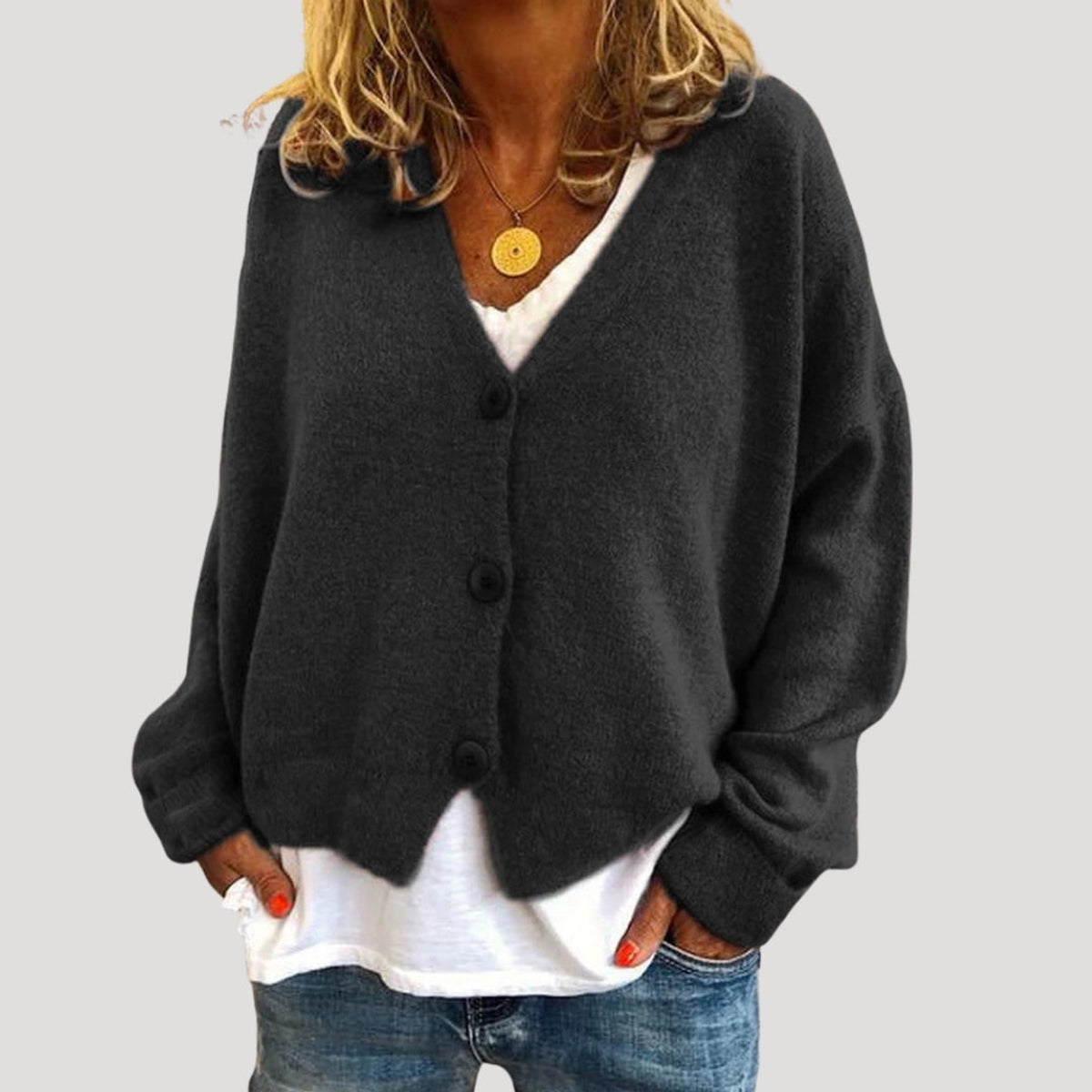 Oversized Cardigan Women V Neck Button Up Knitwear 5