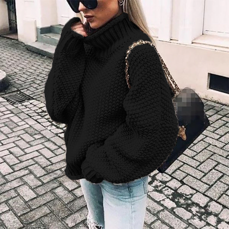 Oversized Chunky Knit Cardigan Women Turtleneck Stylish Comfort 0