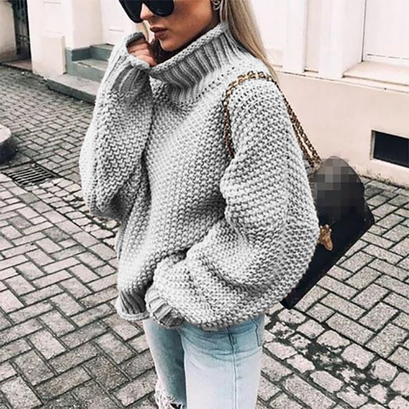 Oversized Chunky Knit Cardigan Women Turtleneck Stylish Comfort 3