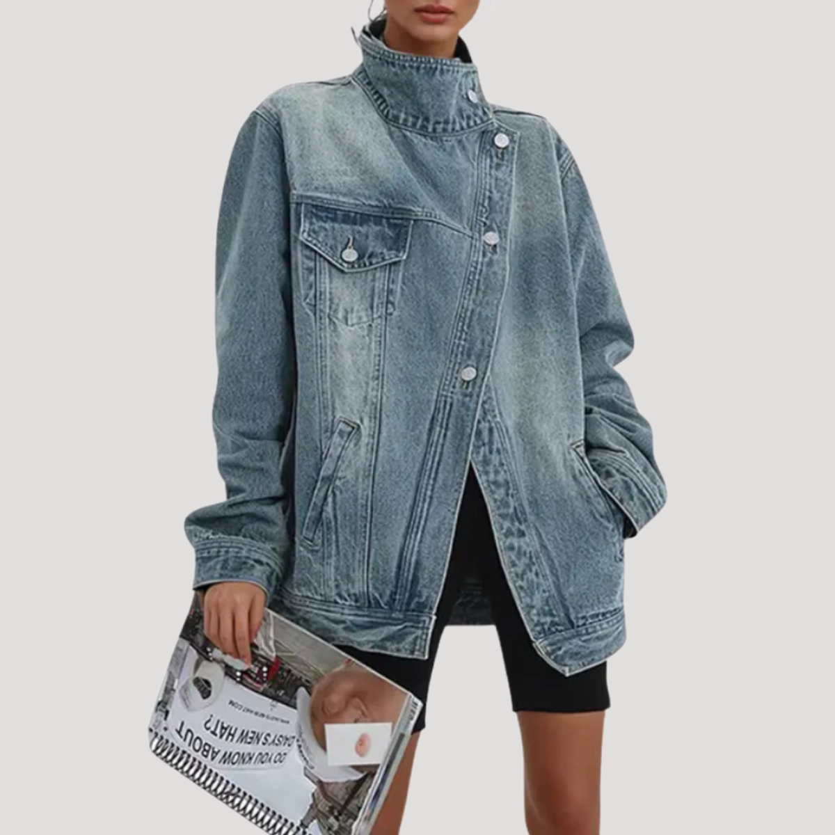 Oversized Denim Jacket Women Vintage Wash Casual Chic Style 3