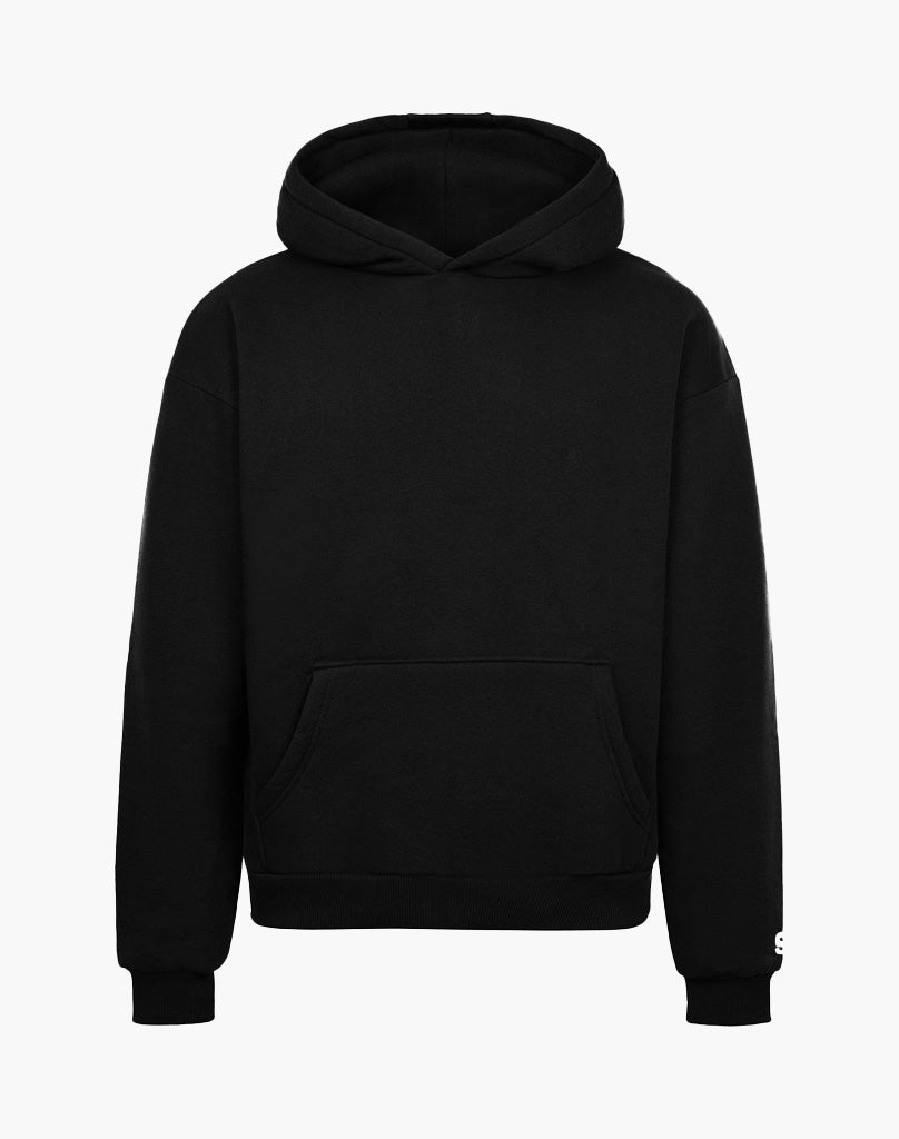 Oversized Hoodie for Men - Soft Black Cotton Blend, Relaxed Fit, Minimalist Streetwear 0