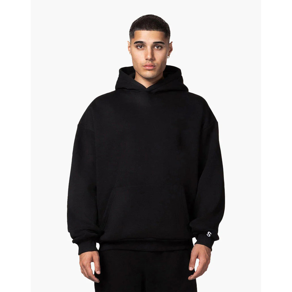 Oversized Hoodie for Men - Soft Black Cotton Blend, Relaxed Fit, Minimalist Streetwear 1