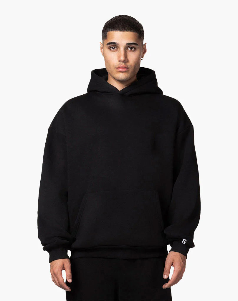 Oversized Hoodie for Men - Soft Black Cotton Blend, Relaxed Fit, Minimalist Streetwear 1