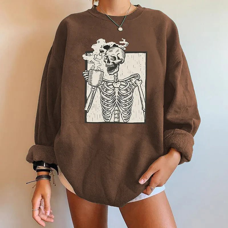 Oversized Sweatshirt Women Skeleton Graphic Casual Chic Autumn Style 3