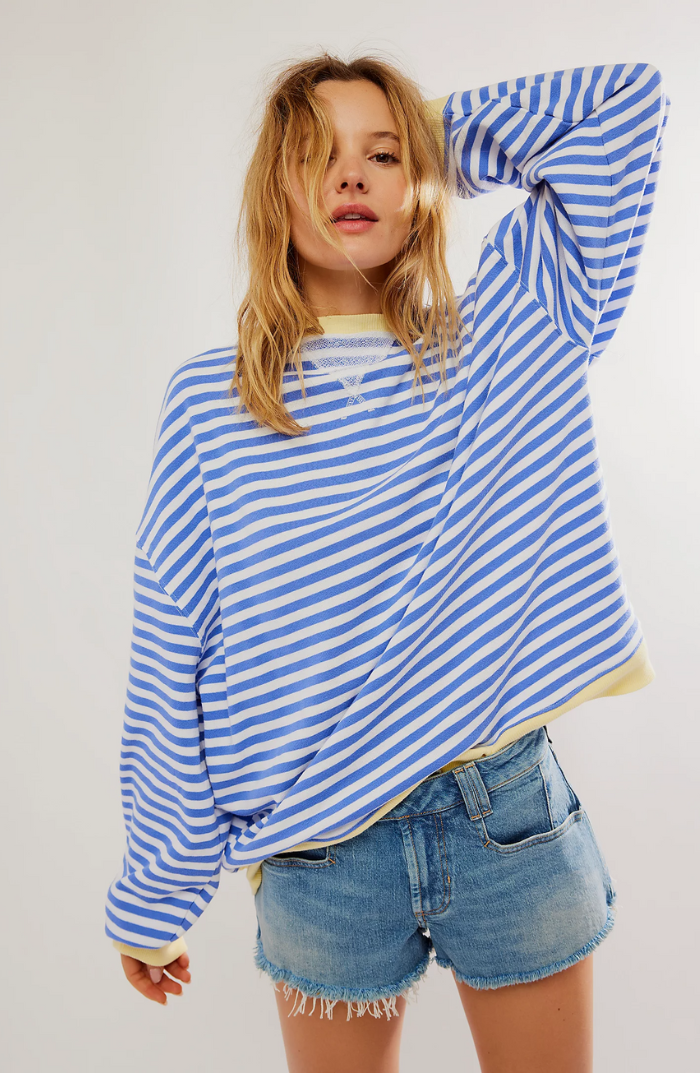 Oversized Sweatshirt Women Striped Casual Chic Design Soft Fabric 2