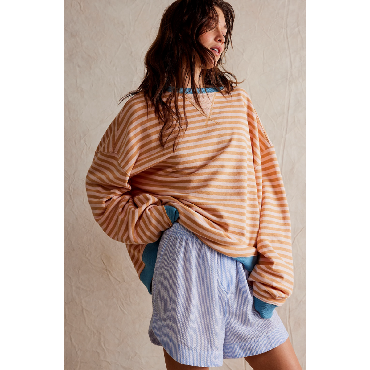 Oversized Sweatshirt Women Striped Casual Chic Design Soft Fabric 4