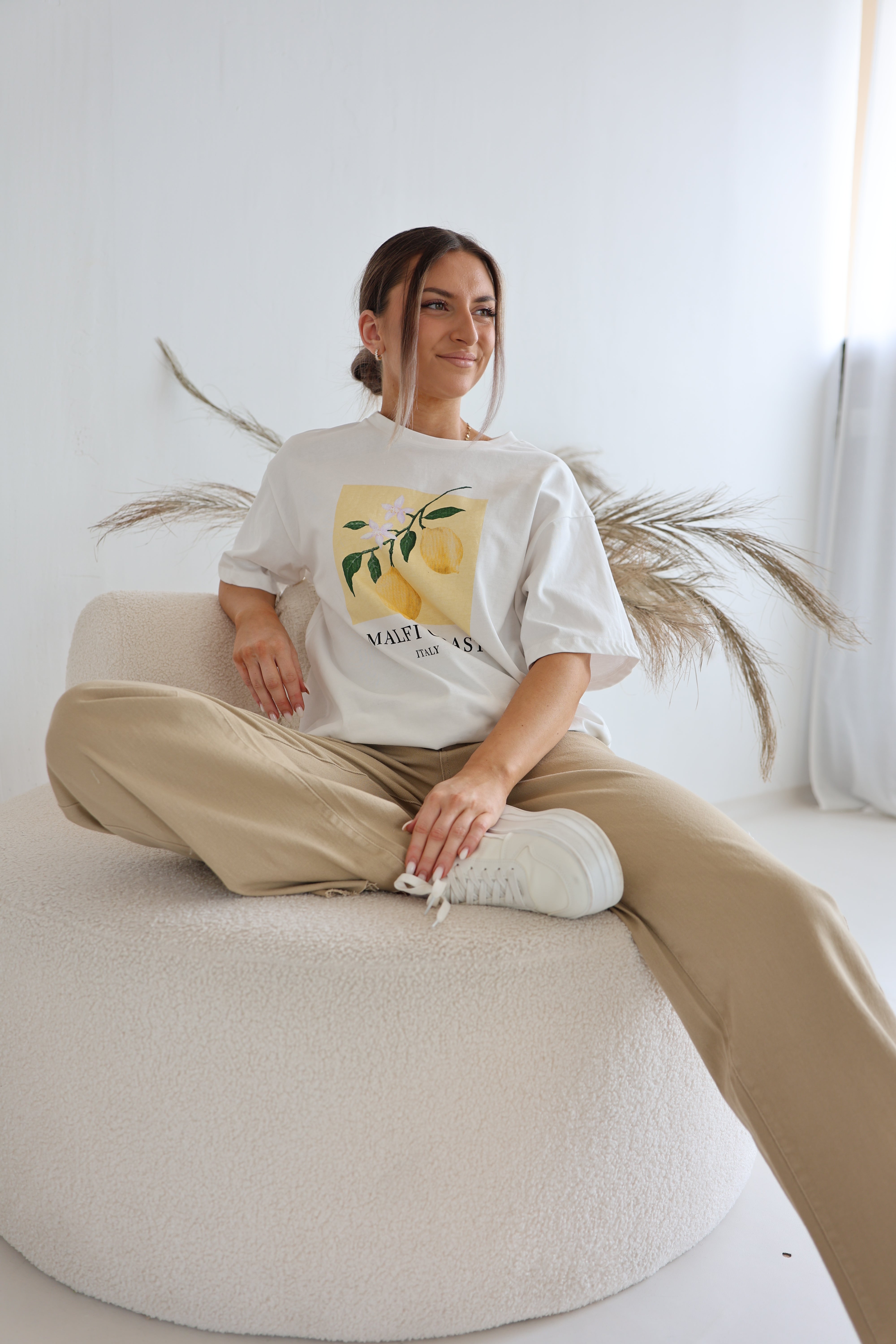 Oversized T-Shirt - Soft Cotton Drop Shoulder Tee in Neutral Tones for Women 0