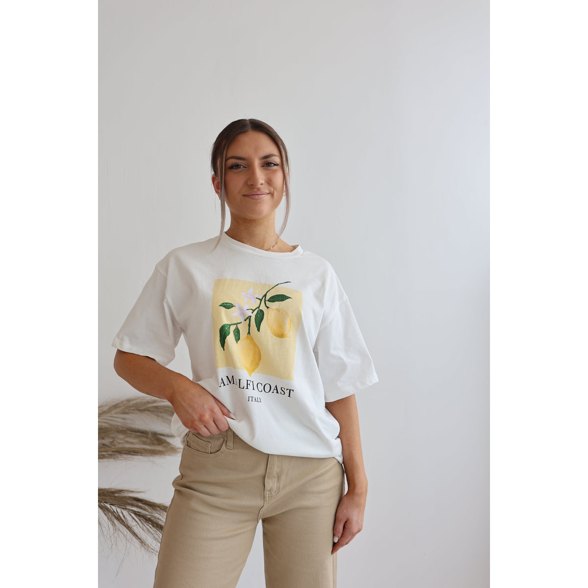 Oversized T-Shirt - Soft Cotton Drop Shoulder Tee in Neutral Tones for Women 2