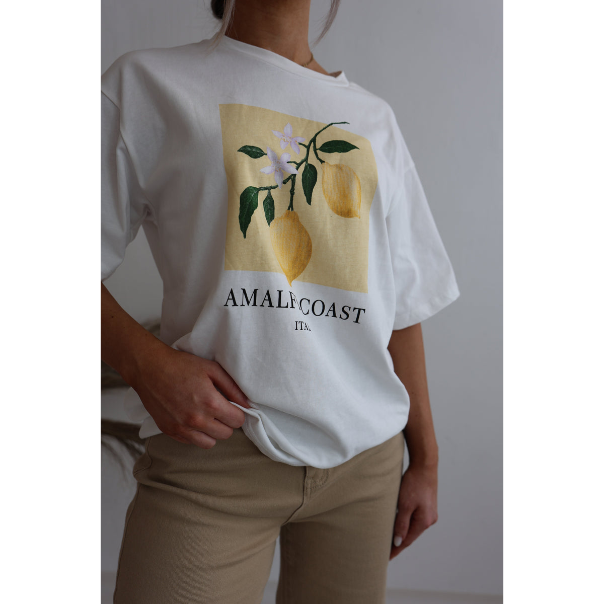 Oversized T-Shirt - Soft Cotton Drop Shoulder Tee in Neutral Tones for Women 3