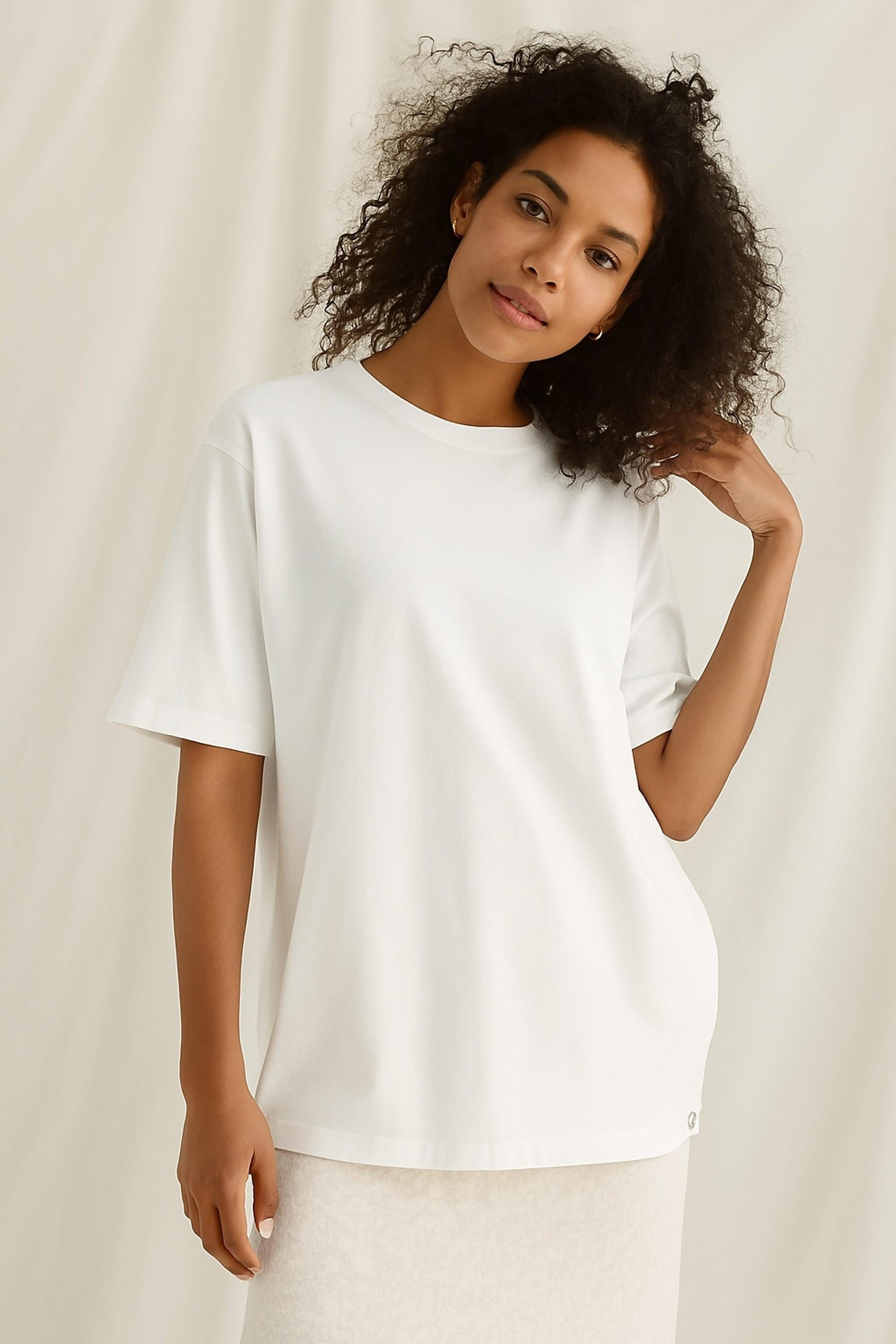 Oversized Women's Tee - Soft Heavyweight Cotton Drop Shoulder T-Shirt in Neutral Tones 0