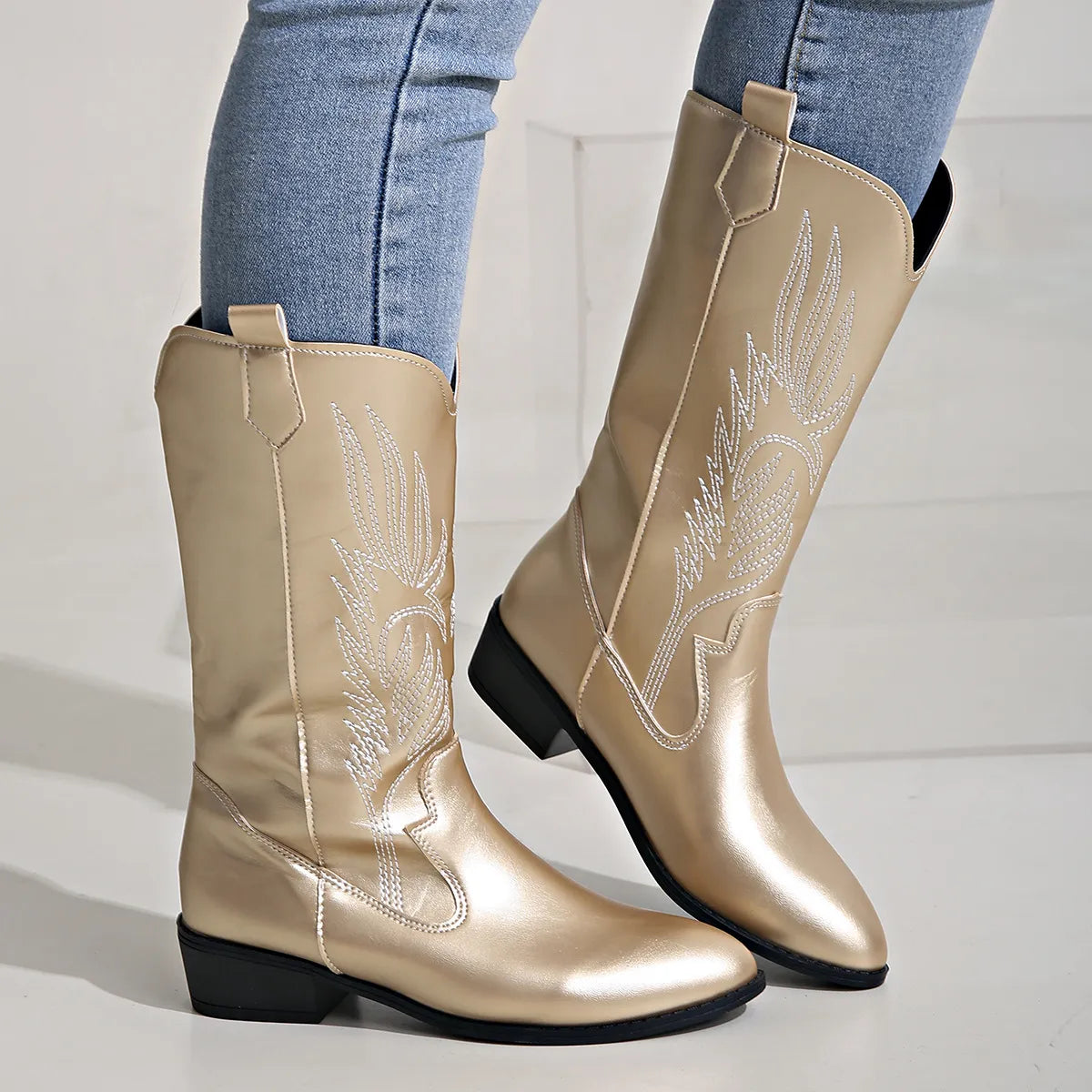 PU Leather Cowboy Boots Women Soft Inner Lining Western Style 11