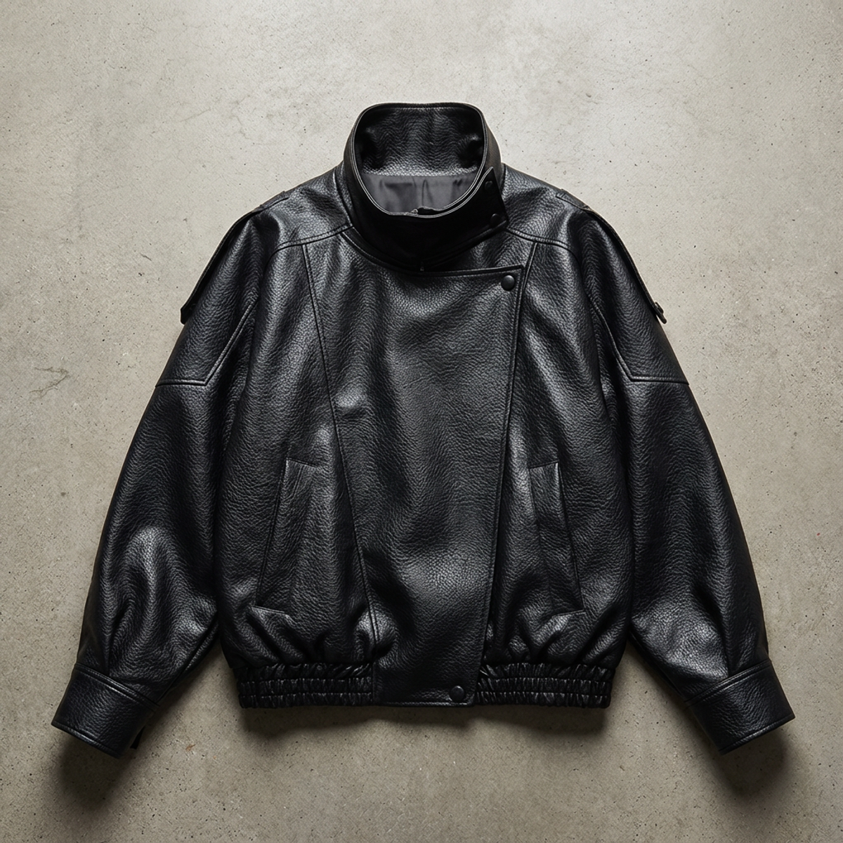 Pebble Leather Jacket Women Long Sleeve Motorcycle Style Casual Fashion 0