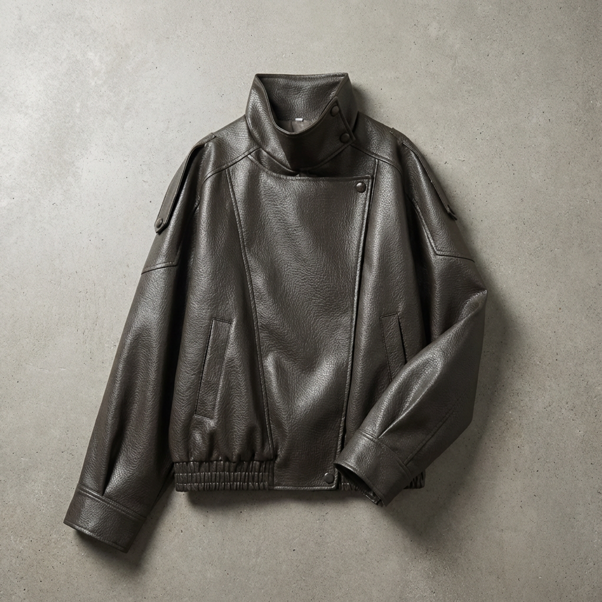 Pebble Leather Jacket Women Long Sleeve Motorcycle Style Casual Fashion 2