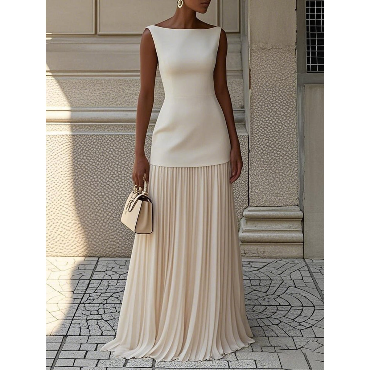 Pleated Maxi Dress Elegant Sleeveless Design Long Dresses for Women 0