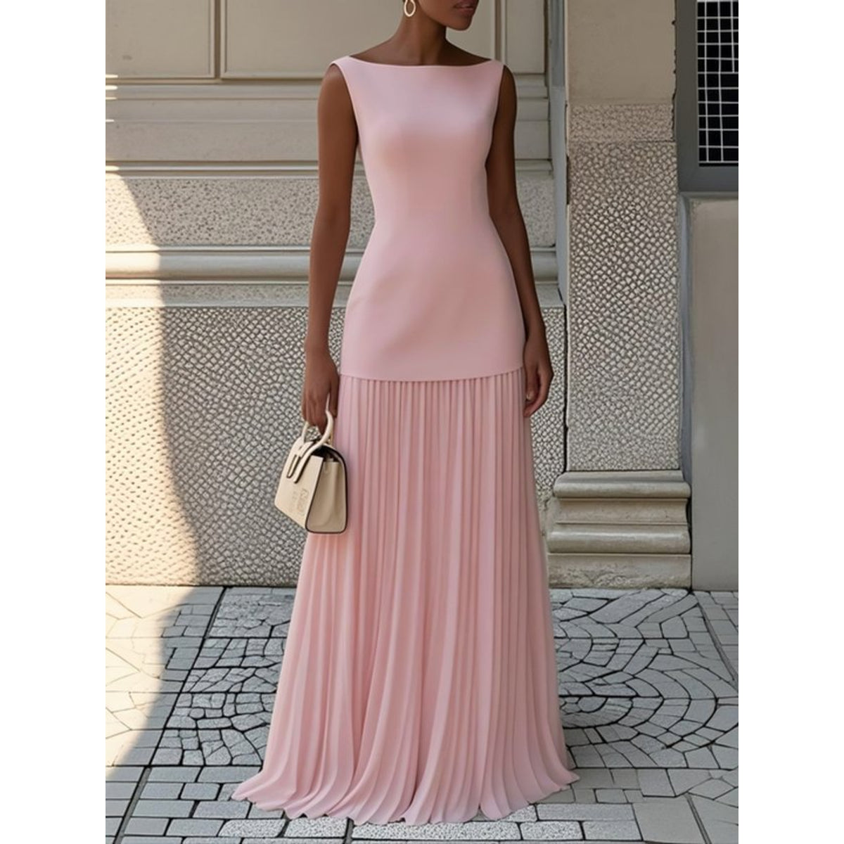 Pleated Maxi Dress Elegant Sleeveless Design Long Dresses for Women 1