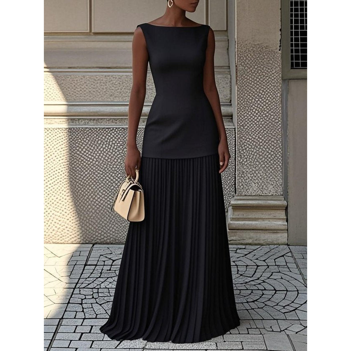 Pleated Maxi Dress Elegant Sleeveless Design Long Dresses for Women 2