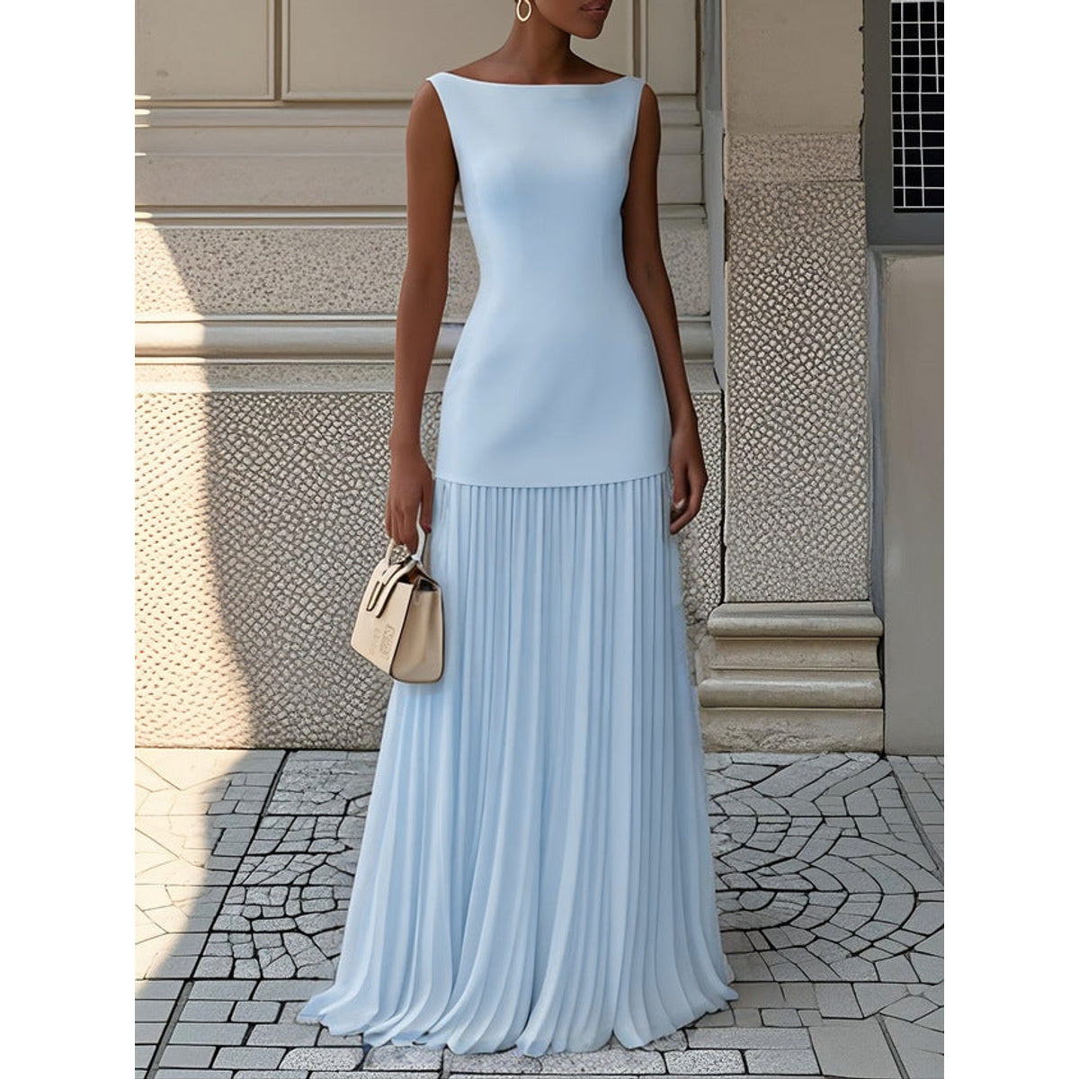 Pleated Maxi Dress Elegant Sleeveless Design Long Dresses for Women 3