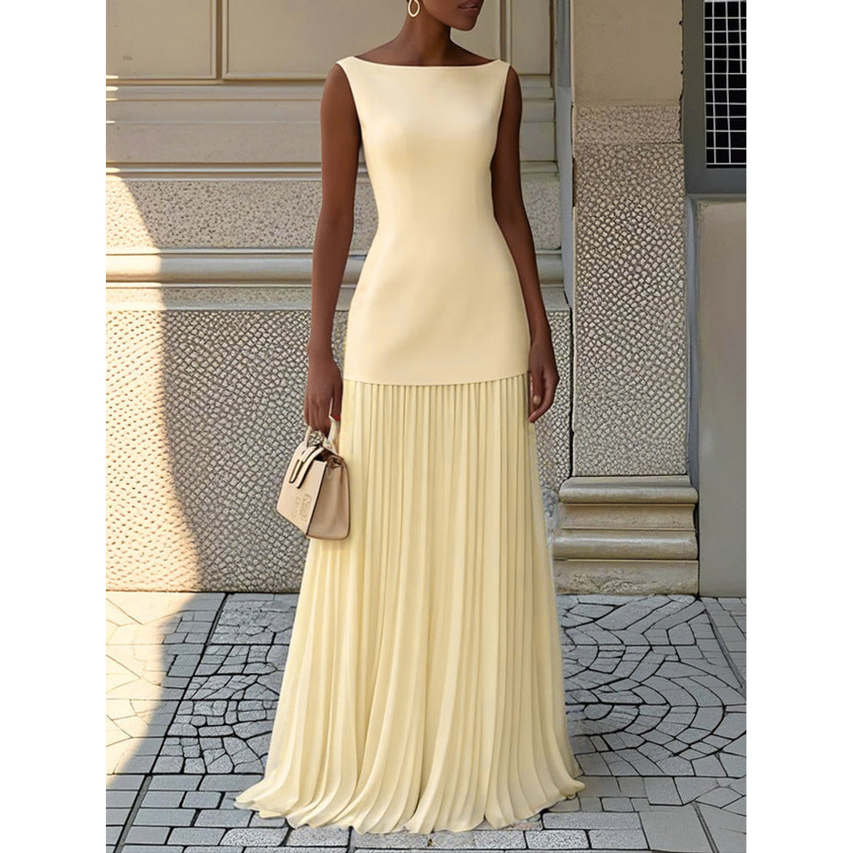 Pleated Maxi Dress Elegant Sleeveless Design Long Dresses for Women 4