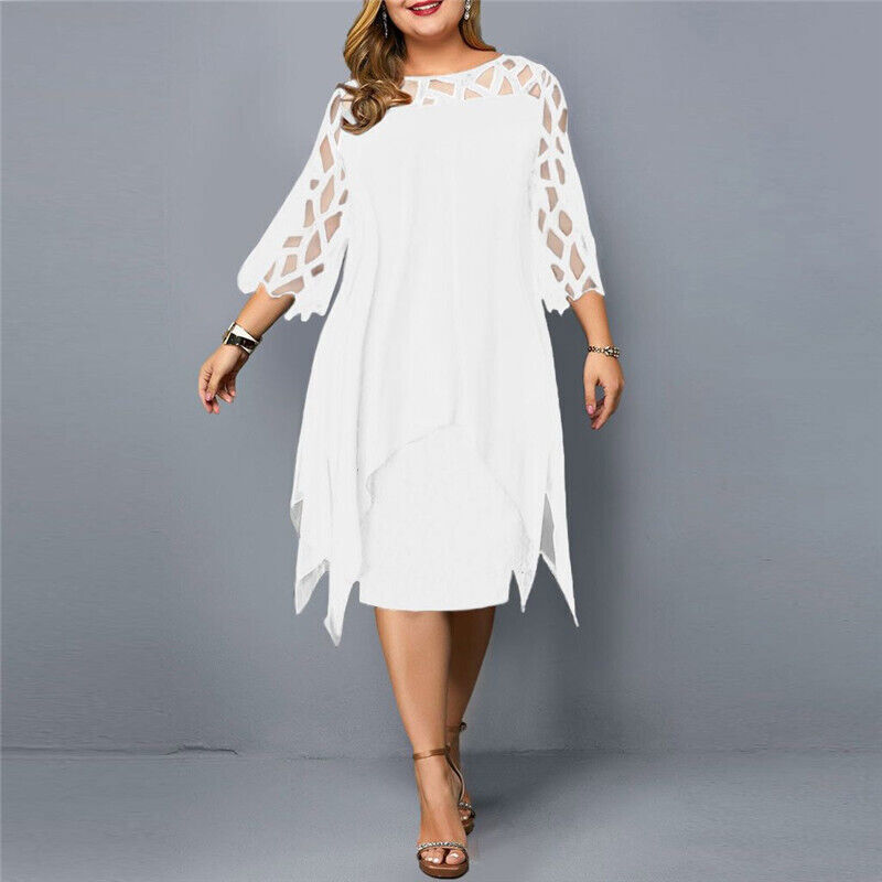 Plus Size Midi Dress Elegant Round Neck Lace Sleeves for Women 6