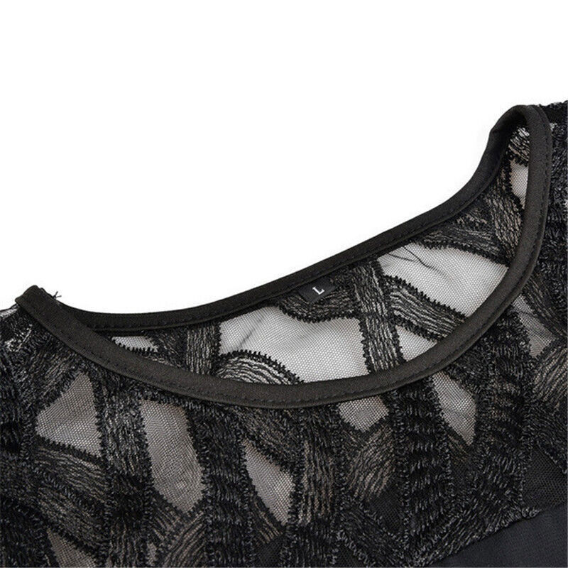 Plus Size Midi Dress Elegant Round Neck Lace Sleeves for Women 7