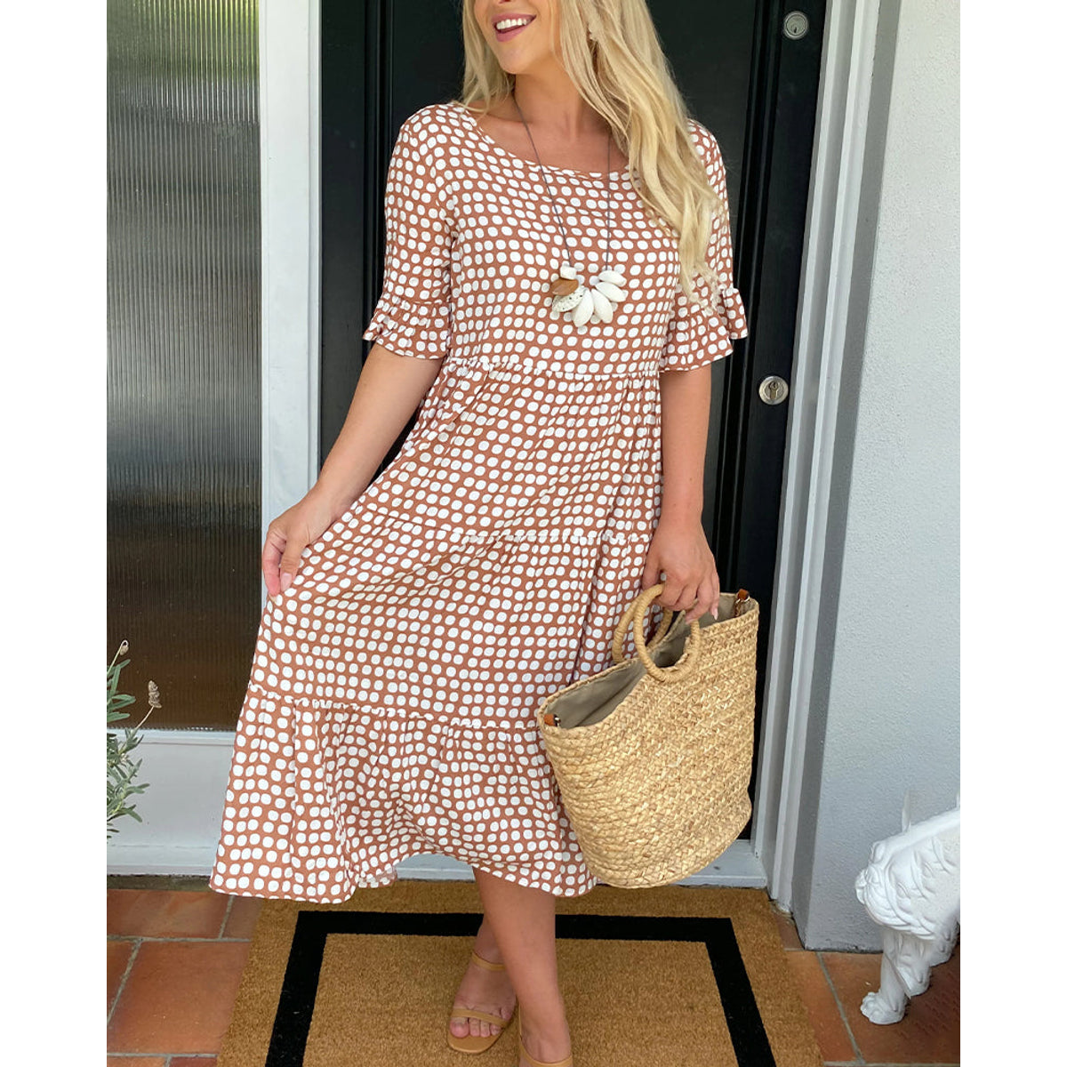 Polka Dot Print Midi Dress Casual A-Line Spring Summer 2