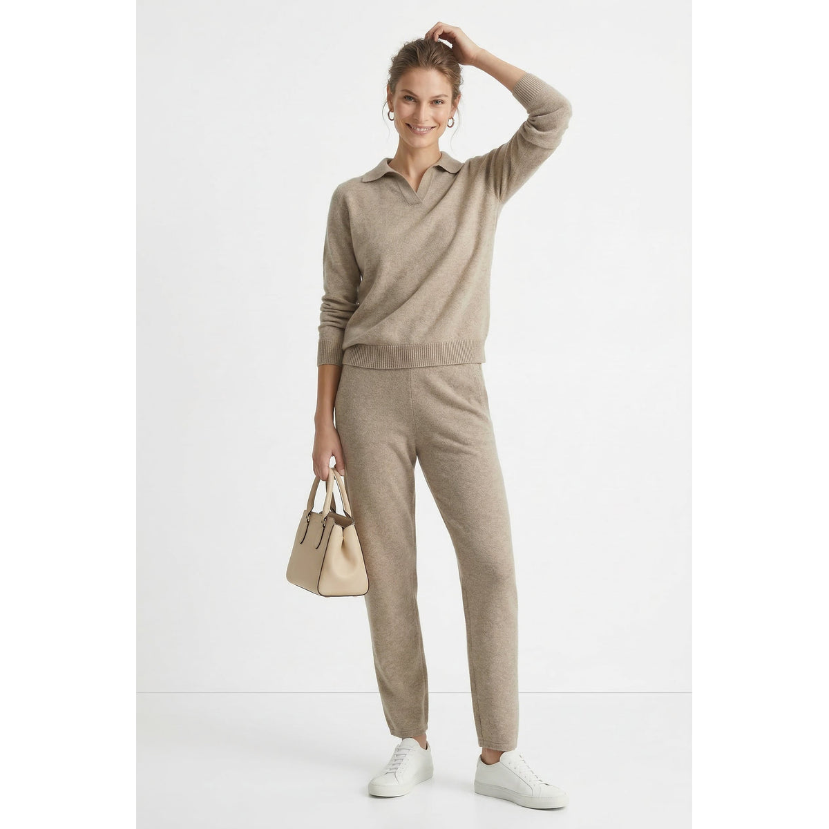 Polo Knit Set Casual Chic High-Waisted Harem Pants 1