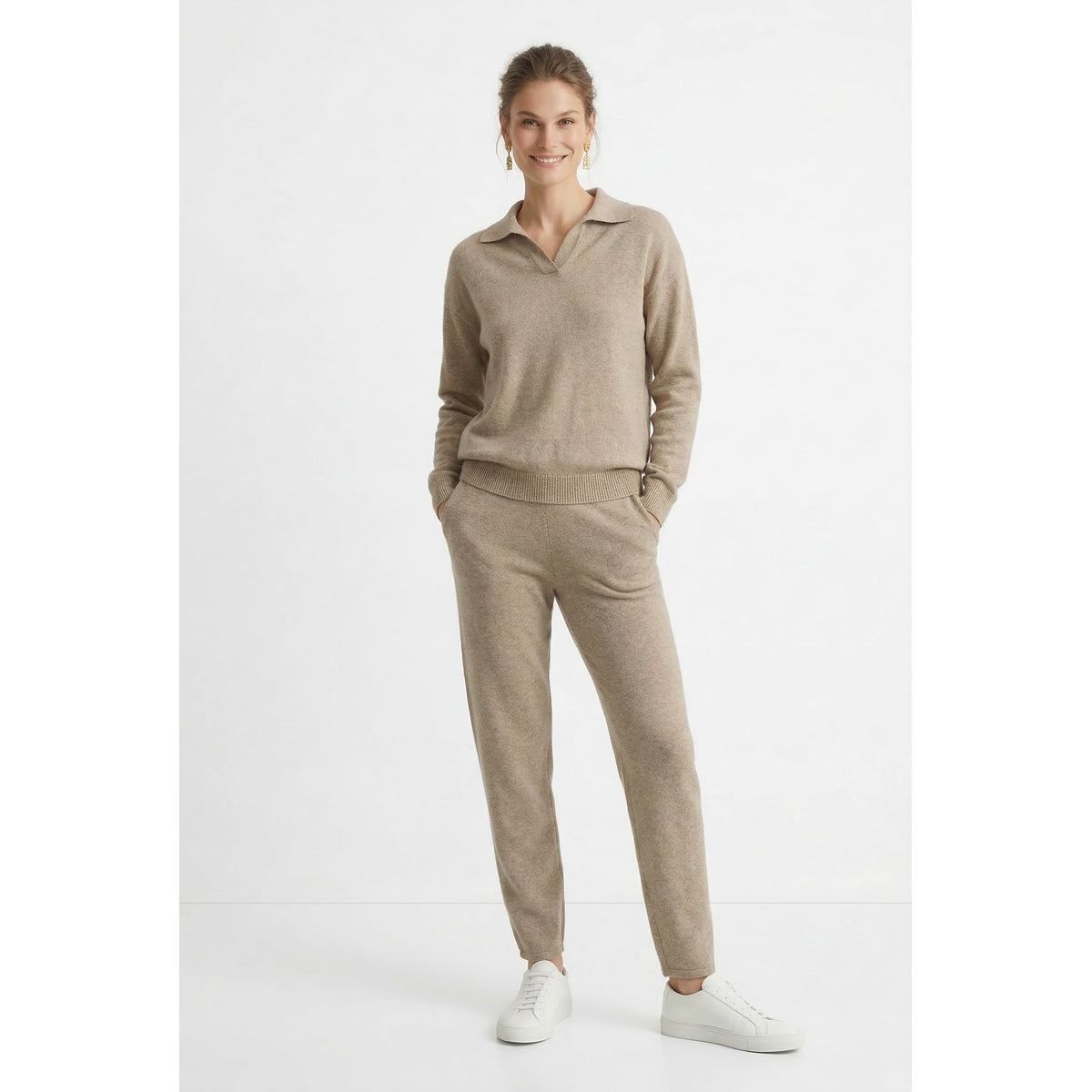 Polo Knit Set Casual Chic High-Waisted Harem Pants 2