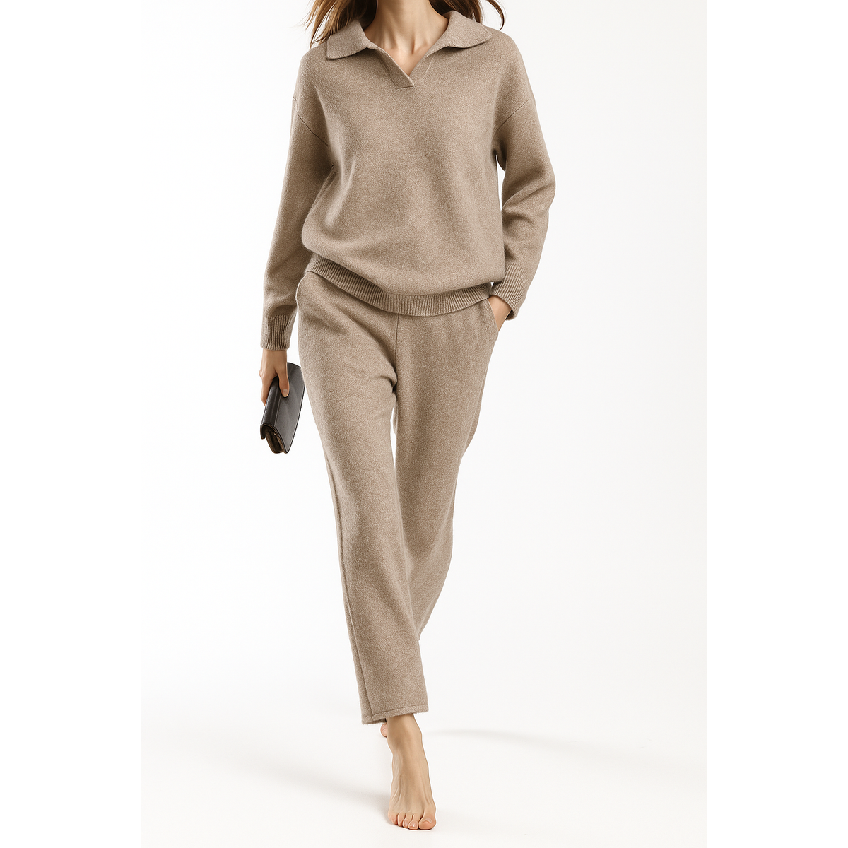 Polo Knit Set Casual Chic High-Waisted Harem Pants 5
