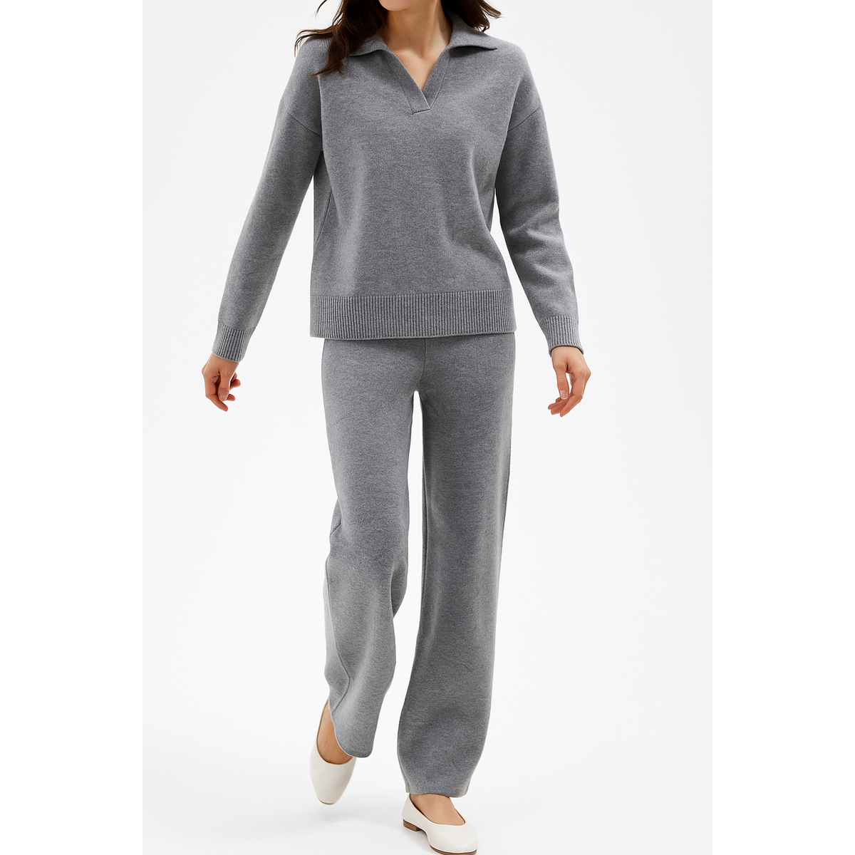 Polo Knit Set Casual Chic High-Waisted Harem Pants 8