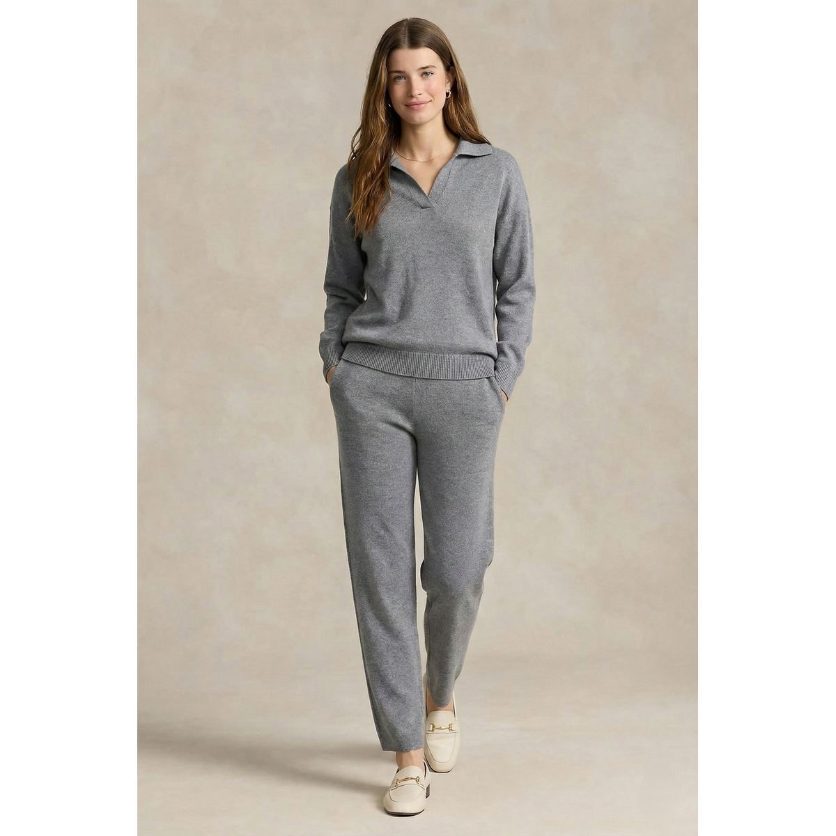 Polo Knit Set Casual Chic High-Waisted Harem Pants 9