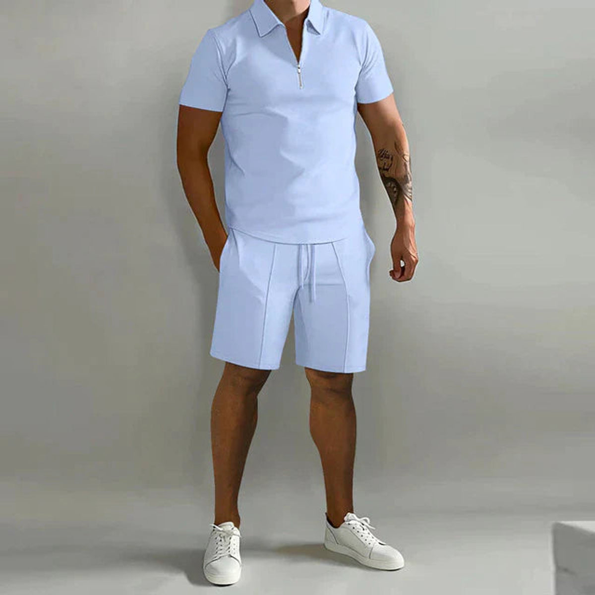 Polo and Shorts Set Men Smart Casual Summer Outfit Relaxed Fit 2
