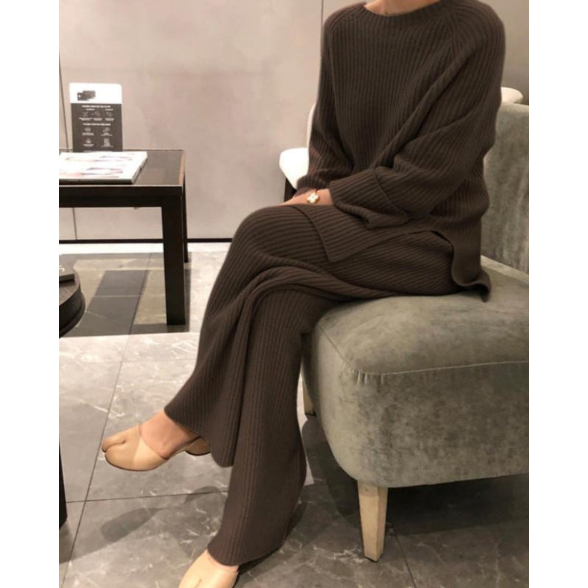 Premium Loungewear Set Women's Ribbed Knit 2-Piece Matching Lounge Set 3