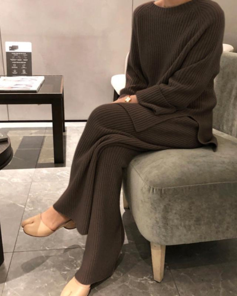 Premium Loungewear Set Women's Ribbed Knit 2-Piece Matching Lounge Set 3