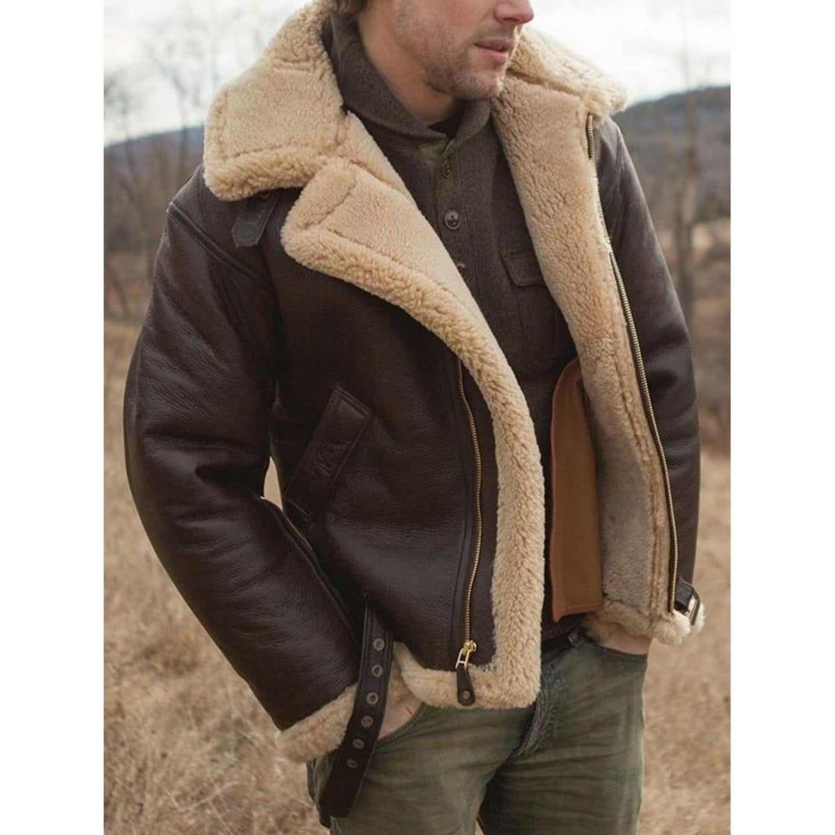 Premium Shearling Jacket Men Tailored Fit Cozy Warmth Timeless Style 1