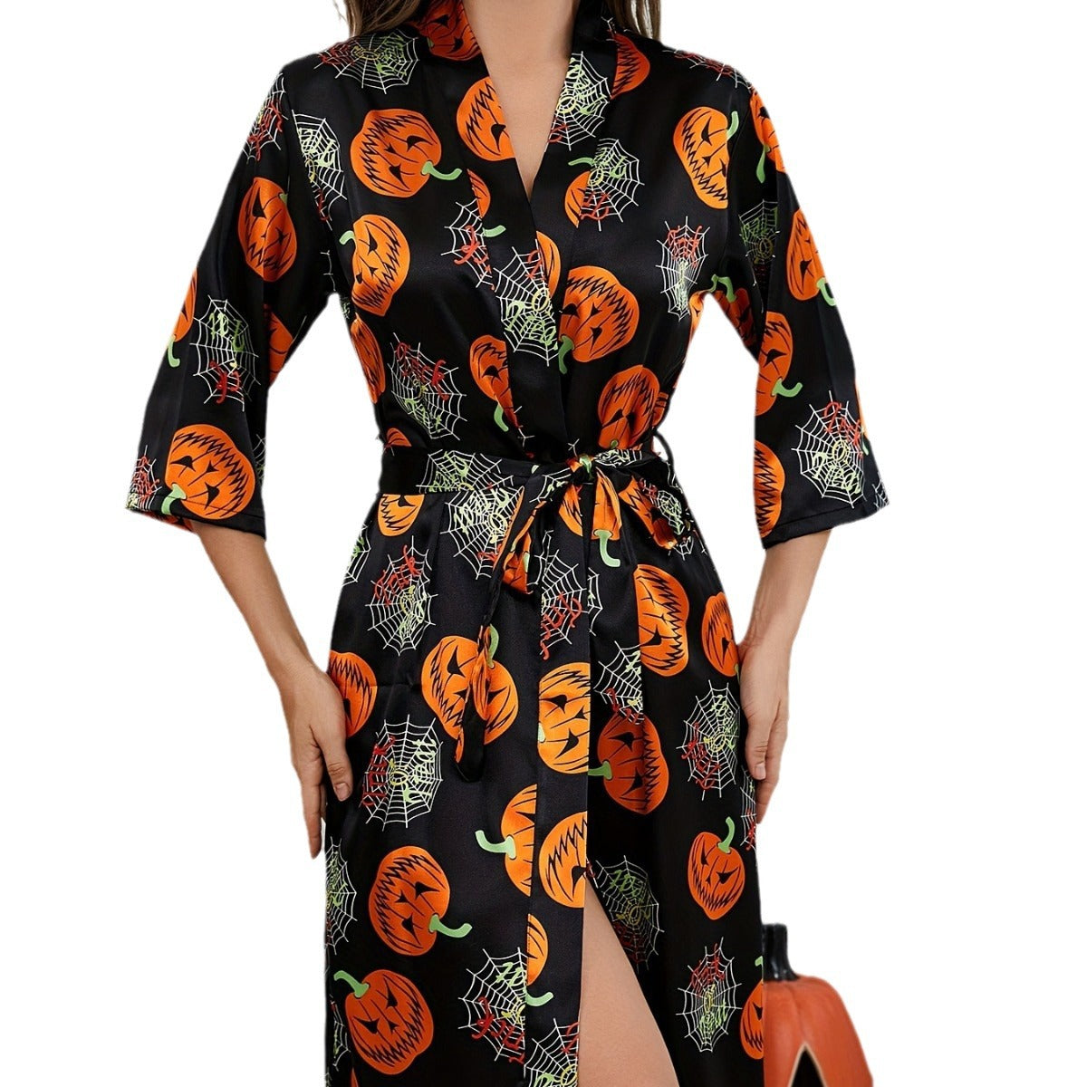 Pumpkin Kimono Robe Midi Length Halloween Costume Stylish Trend 5